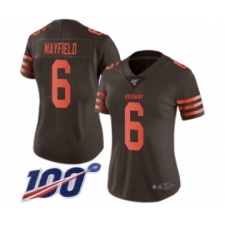 Women's Cleveland Browns #6 Baker Mayfield Limited Brown Rush 100th Season Vapor Untouchable Football Jersey