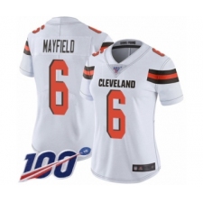 Women's Cleveland Browns #6 Baker Mayfield White 100th Season Vapor Untouchable Limited Player Football Jersey