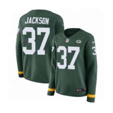 Women's Nike Green Bay Packers #37 Josh Jackson Limited Green Therma Long Sleeve NFL Jersey