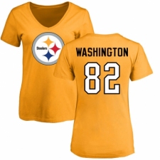 Women's Nike Pittsburgh Steelers #82 James Washington Gold Name & Number Logo Slim Fit T-Shirt