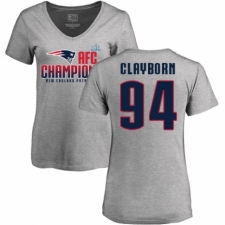 Women's Nike New England Patriots #94 Adrian Clayborn Heather Gray 2017 AFC Champions V-Neck T-Shirt
