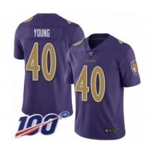 Men's Baltimore Ravens #40 Kenny Young Limited Purple Rush Vapor Untouchable 100th Season Football Jersey