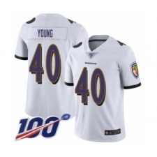 Men's Baltimore Ravens #40 Kenny Young White Vapor Untouchable Limited Player 100th Season Football Jersey