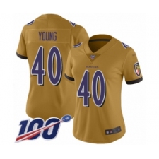Women's Baltimore Ravens #40 Kenny Young Limited Gold Inverted Legend 100th Season Football Jersey