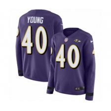 Women's Nike Baltimore Ravens #40 Kenny Young Limited Purple Therma Long Sleeve NFL Jersey