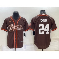 Men's Cleveland Browns #24 Nick Chubb Brown Stitched Cool Base Nike Baseball Jersey