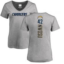 NFL Women's Nike Los Angeles Chargers #42 Uchenna Nwosu Ash Backer T-Shirt