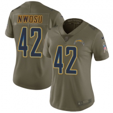 Women's Nike Los Angeles Chargers #42 Uchenna Nwosu Limited Olive 2017 Salute to Service NFL Jersey