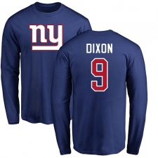 NFL Nike New York Giants #9 Riley Dixon Royal Blue Name & Number Logo Long Sleeve T-Shirt