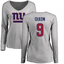 NFL Women's Nike New York Giants #9 Riley Dixon Ash Name & Number Logo Long Sleeve T-Shirt