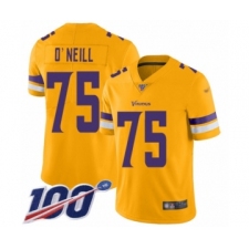 Men's Minnesota Vikings #75 Brian O'Neill Limited Gold Inverted Legend 100th Season Football Jersey
