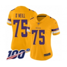 Women's Minnesota Vikings #75 Brian O'Neill Limited Gold Inverted Legend 100th Season Football Jersey