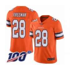 Men's Denver Broncos #28 Royce Freeman Limited Orange Rush Vapor Untouchable 100th Season Football Jersey