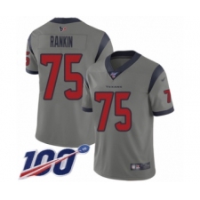 Men's Houston Texans #75 Martinas Rankin Limited Gray Inverted Legend 100th Season Football Jersey