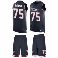 Men's Nike Houston Texans #75 Martinas Rankin Limited Navy Blue Tank Top Suit NFL Jersey