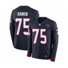 Men's Nike Houston Texans #75 Martinas Rankin Limited Navy Blue Therma Long Sleeve NFL Jersey