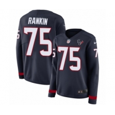 Women's Nike Houston Texans #75 Martinas Rankin Limited Navy Blue Therma Long Sleeve NFL Jersey