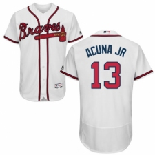 Men's Majestic Atlanta Braves #13 Ronald Acuna Jr. White Home Flex Base Authentic Collection MLB Jersey