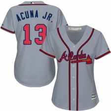 Women's Majestic Atlanta Braves #13 Ronald Acuna Jr. Authentic Grey Road Cool Base MLB Jersey