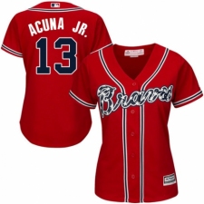 Women's Majestic Atlanta Braves #13 Ronald Acuna Jr. Replica Red Alternate Cool Base MLB Jersey