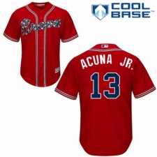 Youth Majestic Atlanta Braves #13 Ronald Acuna Jr. Authentic Red Alternate Cool Base MLB Jersey