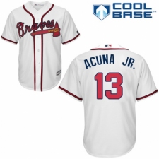 Youth Majestic Atlanta Braves #13 Ronald Acuna Jr. Authentic White Home Cool Base MLB Jersey