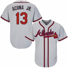 Youth Majestic Atlanta Braves #13 Ronald Acuna Jr. Replica Grey Road Cool Base MLB Jersey