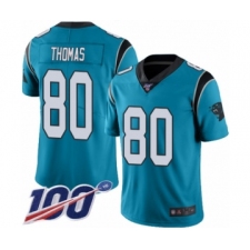 Men's Carolina Panthers #80 Ian Thomas Limited Blue Rush Vapor Untouchable 100th Season Football Jersey