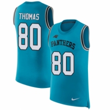 Men's Nike Carolina Panthers #80 Ian Thomas Blue Rush Player Name & Number Tank Top NFL Jersey