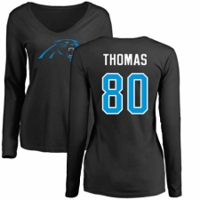NFL Women's Nike Carolina Panthers #80 Ian Thomas Black Name & Number Logo Slim Fit Long Sleeve T-Shirt