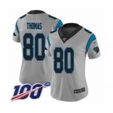 Women's Carolina Panthers #80 Ian Thomas Silver Inverted Legend Limited 100th Season Football Jersey