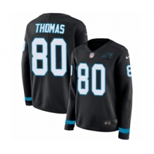 Women's Nike Carolina Panthers #80 Ian Thomas Limited Black Therma Long Sleeve NFL Jersey
