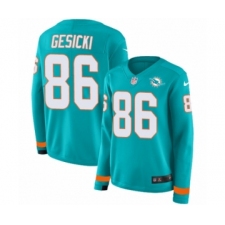 Women's Nike Miami Dolphins #86 Mike Gesicki Limited Aqua Therma Long Sleeve NFL Jersey