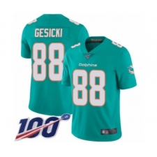 Youth Miami Dolphins #88 Mike Gesicki Aqua Green Team Color Vapor Untouchable Limited Player 100th Season Football Jersey