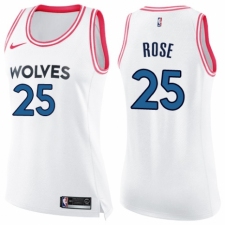 Women's Nike Minnesota Timberwolves #25 Derrick Rose Swingman White/Pink Fashion NBA Jersey