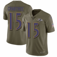 Men's Nike Baltimore Ravens #15 Michael Crabtree Limited Olive 2017 Salute to Service NFL Jersey