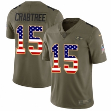 Men's Nike Baltimore Ravens #15 Michael Crabtree Limited Olive/USA Flag Salute to Service NFL Jersey