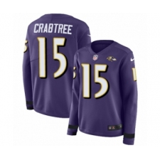 Women's Nike Baltimore Ravens #15 Michael Crabtree Limited Purple Therma Long Sleeve NFL Jersey