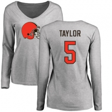 NFL Women's Nike Cleveland Browns #5 Tyrod Taylor Ash Name & Number Logo Long Sleeve T-Shirt