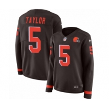Women's Nike Cleveland Browns #5 Tyrod Taylor Limited Brown Therma Long Sleeve NFL Jersey