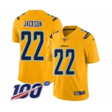 Men's Los Angeles Chargers #22 Justin Jackson Limited Gold Inverted Legend 100th Season Football Jersey