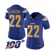 Women's Los Angeles Chargers #22 Justin Jackson Limited Electric Blue Rush Vapor Untouchable 100th Season Football Jersey