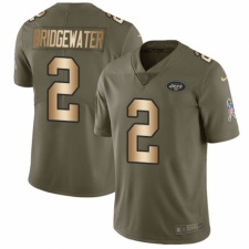 Men's Nike New York Jets #2 Teddy Bridgewater Limited Olive/Gold 2017 Salute to Service NFL Jersey