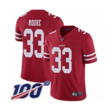 Men's San Francisco 49ers #33 Tarvarius Moore Red Team Color Vapor Untouchable Limited Player 100th Season Football Jersey