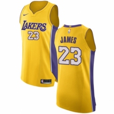 Men's Nike Los Angeles Lakers #23 LeBron James Authentic Gold NBA Jersey - Icon Edition