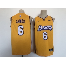 Men's Nike Los Angeles Lakers #6 LeBron James Yellow City Swingman Association Edition Jersey