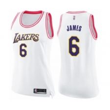 Women's Los Angeles Lakers #6 LeBron James Swingman White Pink Fashion Basketball Jersey
