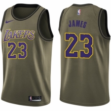 Youth Nike Los Angeles Lakers #23 LeBron James Swingman Green Salute to Service NBA Jersey