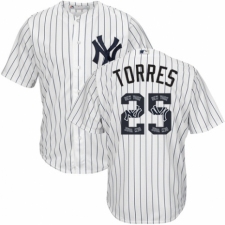 Men's Majestic New York Yankees #25 Gleyber Torres Authentic White Team Logo Fashion MLB Jersey