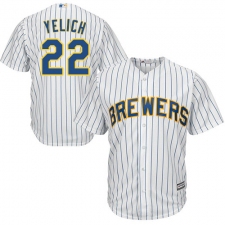 Men's Milwaukee Brewers #22 Christian Yelich White(Blue Strip) New Cool Base Stitched MLB Jersey